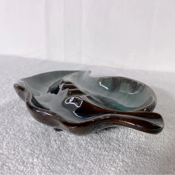 Vintage MCM McMaster Green Brown Ceramic  Pottery Art Leaf Ashtray Trinket Dish - Picture 7 of 14